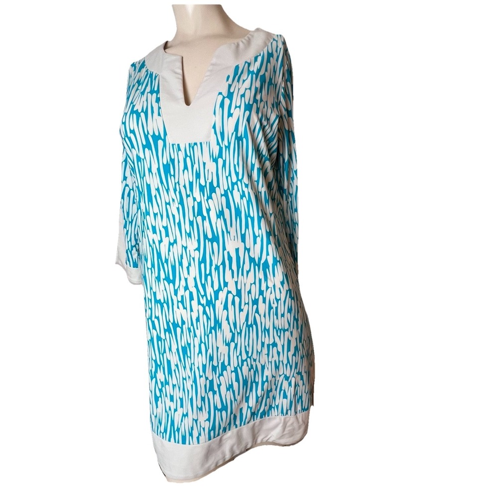 Jude Connally Knit Shirt Sheath Dress Blue White Size Sz Medium